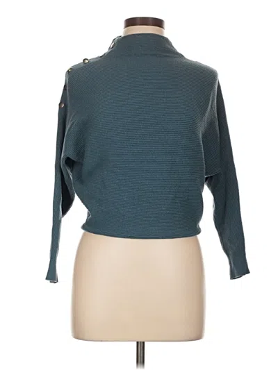 Pre-owned Carmen Marc Valvo Long Sleeve Top Teal Turtleneck Tops