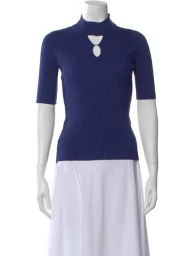 Pre-owned Carmen Marc Valvo Mock Neck Sweater In Blue