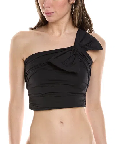 Carmen Marc Valvo One-shoulder Crop Bikini Top In Black