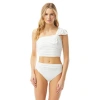 Carmen Marc Valvo One Shoulder Cropped Bikini Top In White