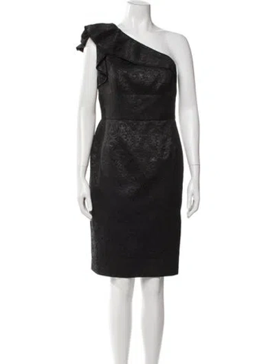 Pre-owned Carmen Marc Valvo One-shoulder Knee-length Dress In Black