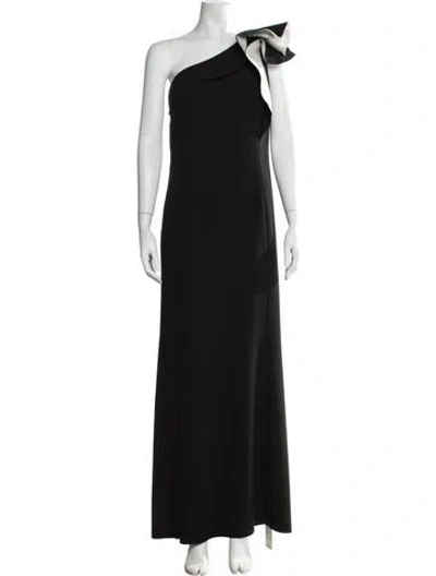 Pre-owned Carmen Marc Valvo One-shoulder Long Dress In Black