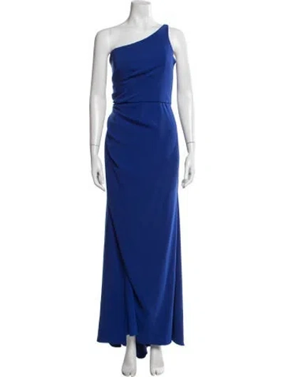 Pre-owned Carmen Marc Valvo One-shoulder Long Dress In Blue