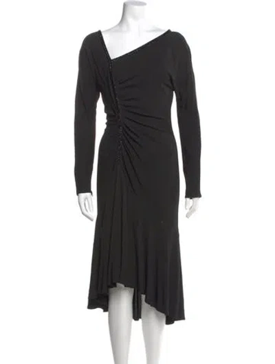 Pre-owned Carmen Marc Valvo One-shoulder Midi Length Dress In Black