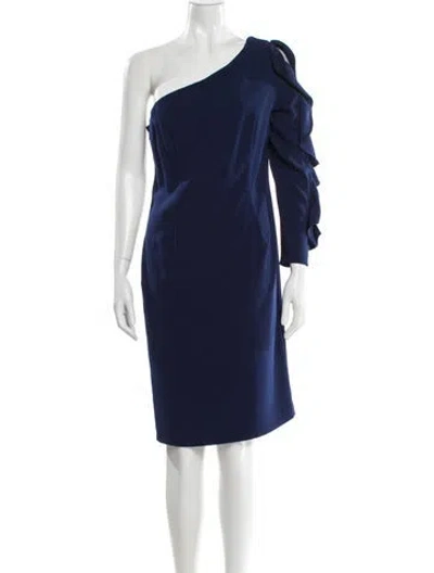 Pre-owned Carmen Marc Valvo One-shoulder Mini Dress In Blue