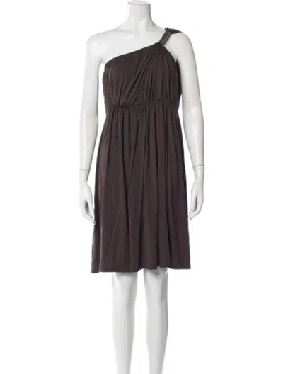 Pre-owned Carmen Marc Valvo One-shoulder Mini Dress In Brown