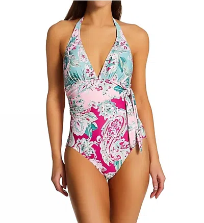Carmen Marc Valvo Paisley Scarf Tie One Piece Swimsuit In Multi