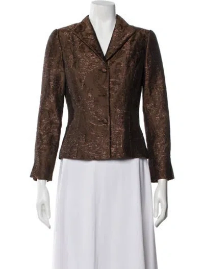 Pre-owned Carmen Marc Valvo Patterned Blazer In Brown