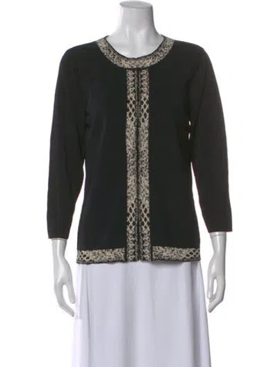 Pre-owned Carmen Marc Valvo Patterned Crew Neck Sweater In Black