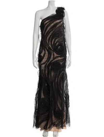 Pre-owned Carmen Marc Valvo Patterned Long Dress In Black
