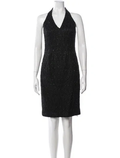 Pre-owned Carmen Marc Valvo Patterned Mini Dress In Black