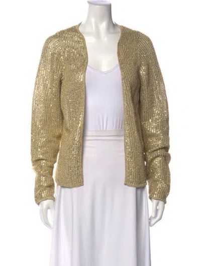 Pre-owned Carmen Marc Valvo Patterned Open Front Sweater In Multicolor