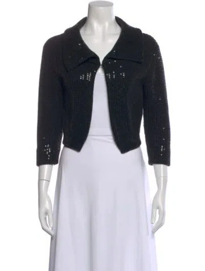 Pre-owned Carmen Marc Valvo Patterned V-neck Sweater In Black