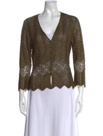 Pre-owned Carmen Marc Valvo Patterned V-neck Sweater In Green