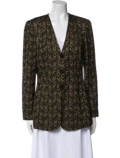 Pre-owned Carmen Marc Valvo Printed Blazer In Green