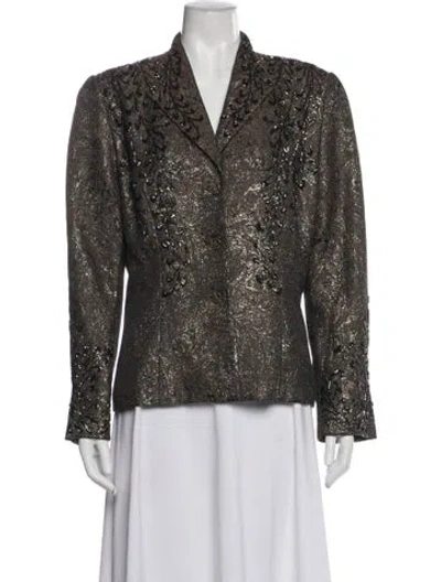 Pre-owned Carmen Marc Valvo Printed Jacket In Gray