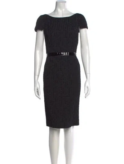 Pre-owned Carmen Marc Valvo Printed Knee-length Dress In Black