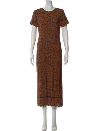 Pre-owned Carmen Marc Valvo Printed Knee-length Dress In Brown