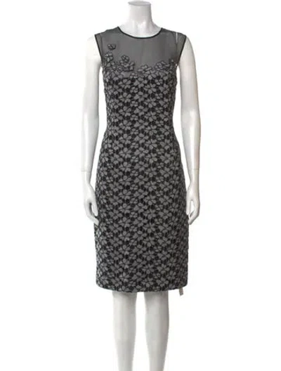 Pre-owned Carmen Marc Valvo Printed Knee-length Dress In Gray