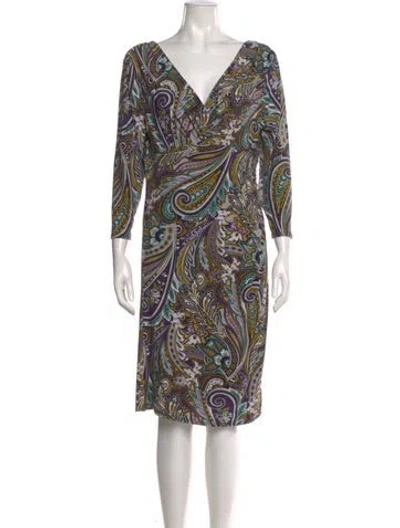 Pre-owned Carmen Marc Valvo Printed Knee-length Dress In Purple