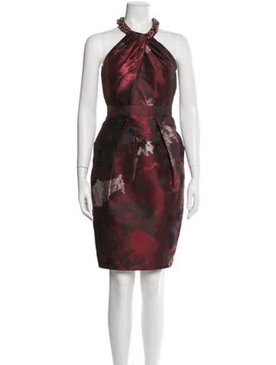 Pre-owned Carmen Marc Valvo Printed Knee-length Dress In Red