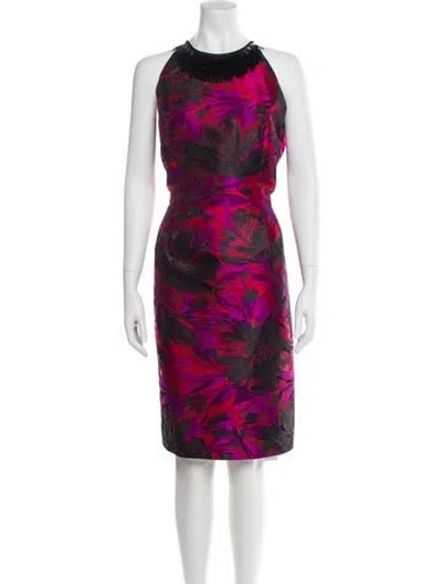 Pre-owned Carmen Marc Valvo Printed Midi Length Dress W/ Tags In Pink