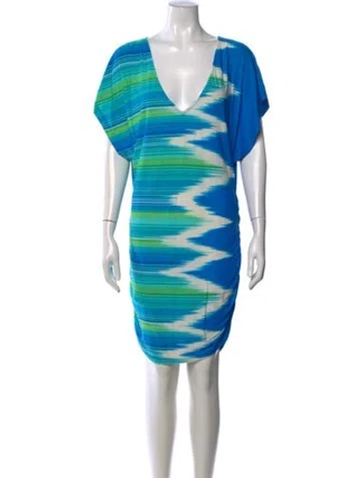 Pre-owned Carmen Marc Valvo Printed Mini Dress In Blue