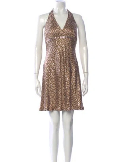 Pre-owned Carmen Marc Valvo Printed Mini Dress In Brown