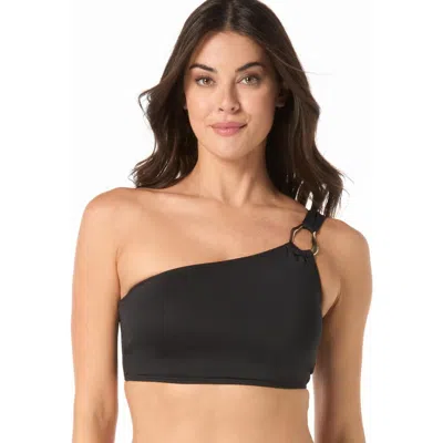 Carmen Marc Valvo Ring One Shoulder Crop Top In Black
