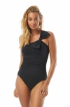Carmen Marc Valvo Ruched One Shoulder One Piece Swimsuit In Black