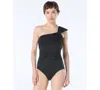 Carmen Marc Valvo Ruched One-shoulder One Piece Swimsuit In Black