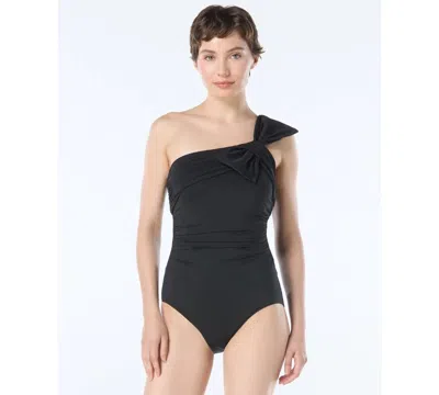 Carmen Marc Valvo Ruched One-shoulder One Piece Swimsuit In Black