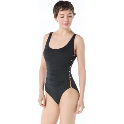 Carmen Marc Valvo Scoop Neck Bead One Piece Swimsuit In Black