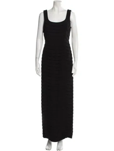 Pre-owned Carmen Marc Valvo Scoop Neck Long Dress In Brown
