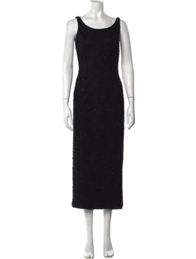 Pre-owned Carmen Marc Valvo Scoop Neck Midi Length Dress In Black
