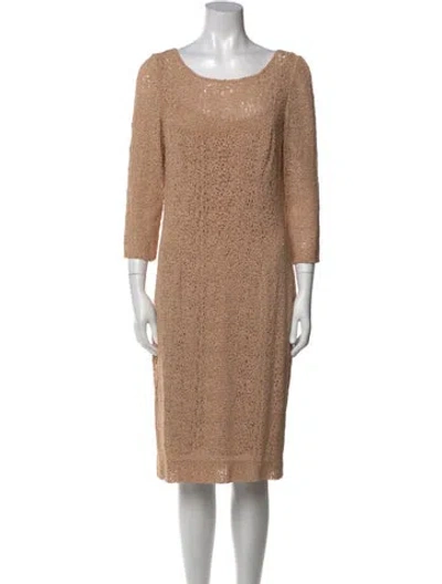Pre-owned Carmen Marc Valvo Scoop Neck Midi Length Dress In Neutral