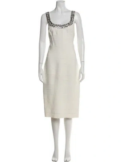 Pre-owned Carmen Marc Valvo Scoop Neck Midi Length Dress In Neutral