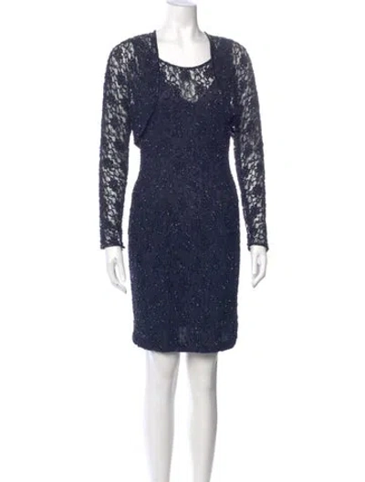 Pre-owned Carmen Marc Valvo Scoop Neck Mini Dress In Blue