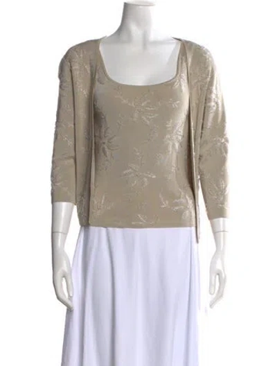 Pre-owned Carmen Marc Valvo Scoop Neck Sweater In Neutral