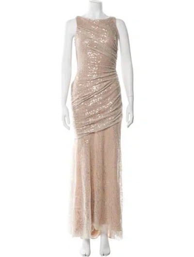 Pre-owned Carmen Marc Valvo Sequin Long Dress In Neutral
