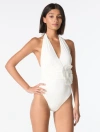 Carmen Marc Valvo Shirred Halter One Piece Swimsuit