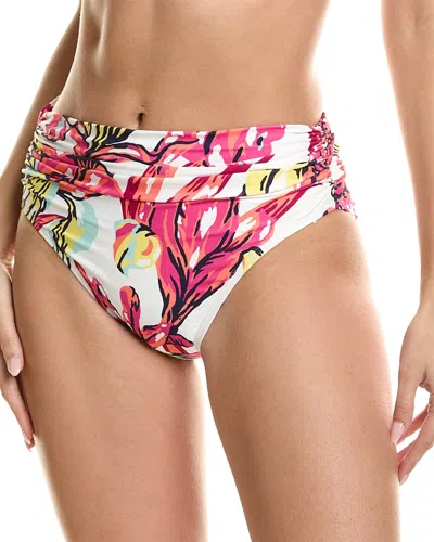 Carmen Marc Valvo Shirred Waist Bikini Bottom In Pink