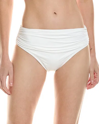 Carmen Marc Valvo Shirred Waist Bikini Bottom In White