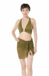 Carmen Marc Valvo Short Beaded Mesh Pareo Cover Up In Green