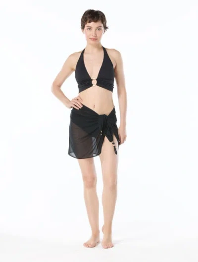 Carmen Marc Valvo Short Beaded Mesh Pareo Cover Up In Black