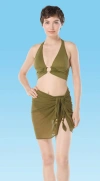 Carmen Marc Valvo Short Beaded Mesh Pareo Cover Up In Olive