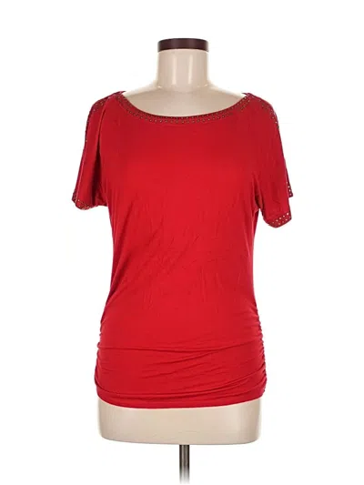Pre-owned Carmen Marc Valvo Short Sleeve Top Red Scoop Neck Tops