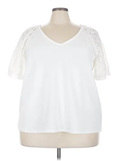 Carmen Marc Valvo Short Sleeve Top White V Neck Tops