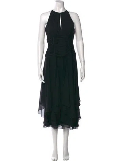 Pre-owned Carmen Marc Valvo Silk Long Dress In Black