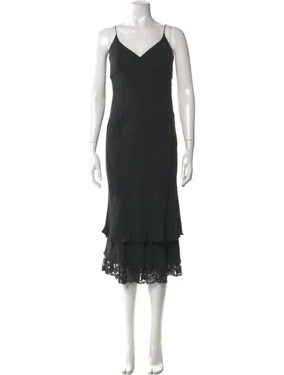 Pre-owned Carmen Marc Valvo Silk Long Dress In Black